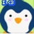 Pixelated penguin with blue head, white face, orange beak, and pink cheeks on light green background.