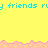 Yellow background with cyan text repeating 'y friends ry friends ry friends' and pink jagged borders at top and bottom.