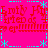 A static pixel art image with a bright pink background, red text repeating 'Emily H.' and 'tied as 1', cyan decorative elements including stars and lines forming a border.