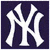 Four distinct New York Yankees-themed images arranged in a : top-left shows white interlocking NY on dark purple, top-right displays 'New York Yankees' text on navy blue, bottom-left features circular logo with bat and crown, bottom-right is empty gray space