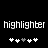 Pixelated text 'highlighter' appears twice on black background with five heart symbols below each instance, some hearts grayed out.