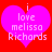 Two identical pixelated heart-shaped icons with pink fill and red background, each containing white text reading "i love melissa Richards" in three lines.