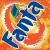 Pixelated icon with blue stylized text on a swirling orange-yellow background, featuring green and blue accents.
