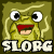 A 2x2 contact sheet of four animated frames showing a yellow cartoon creature with large eyes and red mouth, each frame labeled "SLORG" in pixelated text below the character.