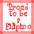 Red pixelated text "Proud to be 9 Filipino" in a with red borders on white background