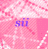 Animated sequence of black heart symbols moving across a pink patterned background with repeated 'sii' text in blue.