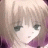 A 48x48 pixel buddy icon featuring a split composition with an anime-style character on the left and text elements on the right against a black background.