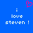 Blue background with white pixelated text reading "i love steven !" and a pink heart symbol above the left instance of "i".