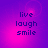 Four identical display 'live laugh smile' text over a purple-pink gradient background with subtle circular light effects