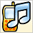 Pixelated icon shows a yellow mobile phone with orange dots and a blue musical note overlapping it on a light background.
