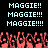 Pixelated text and red pixel art hands on black background, with repeated 'MAGGIE' in light blue.
