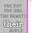 Static image with repeated text and pink heart accents on gray background, featuring 'ONE BOY ONE GIRL TWO HEARTS THEIR WORLD' in pixelated font.
