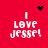 Red background with four identical pixelated text blocks reading 'I LOVE Jesse!' and animated black dot patterns above each block.