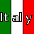 Pixelated text spelling 'Italy' across three vertical stripes of green, white, and red.