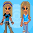 A 4x3 contact sheet of pixel art frames showing a blonde female character with blue headband and black star shirt in various poses and speech bubbles against light blue background.