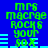 Green pixelated text on blue background with cyan horizontal bars, displaying 'mrs macrae rock & your sox' in four identical arranged in a