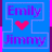 Pixelated blue icon with purple text 'Emily' and 'Jimmy', a red heart symbol, and light blue border frames.