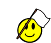 A contact sheet of 17 animated frames showing a yellow smiley face holding a white flag on a brown pole, arranged in a 5x4 grid with one empty space and two additional frames below the main grid.