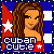 Pixel art contact sheet showing two frames of an animated buddy icon with a cartoon woman against a Cuban flag background and "cuban cute" text in different color schemes.