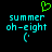 A pixelated image with cyan text reading 'summer oh-eight' and a green heart symbol above, displayed in two identical side-by-side on a black background