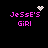 Pixelated text 'Jesse's Girl' in pink with a heart and sparkles above it on a black background.