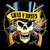 A 50x50 pixel animated contact sheet showing two frames of a Guns N' Roses icon: left frame features a skull with crossed guitars and