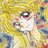 A 48x48 pixel buddy icon split into two sections: a colorful anime-style character on the left and text elements on the black right side.