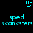 A static pixel art image with cyan text and a heart symbol on black background.