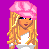 Pixel art contact sheet showing multiple frames of an animated icon with a cartoon girl character and text on purple background