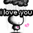 A static image of a cartoon character with a white head and pink cheeks, surrounded by pink hearts, with text phrases above and below.