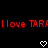 Red pixelated text repeats 'I love TARI' across a black background with two white heart symbols below.