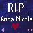 Pixelated 'RIP Anna Nicole' text with heart and star symbols on a dark blue background, showing animation changes in symbol colors.