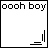 20 pixel-art text-based icons with black text on white backgrounds, featuring phrases like "oooh boy" and "what u see come over," some with colored hearts or lines