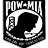 Black-and-white shield-shaped icon with 'POW-MIA' text above a circular emblem containing a silhouette and checkered pattern, adjacent to green pixelated text reading 'Original Icons .com'