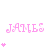 Pink 'JAMES' text with heart symbols in various positions , displayed on a white background with a gray corner overlay
