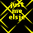 Yellow text 'just me else' on black background with yellow geometric lines forming a pattern