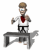 Animated sequence of a cartoon character in white karate uniform with red belt and black belt, performing gestures at desk.