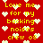 Red background with yellow pixelated text and white heart symbols scattered throughout.