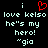 Pixelated text on black background with red heart symbol above 'i love kelso he's my hero! "gig"'
