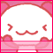 identical cartoon characters with pink borders, each featuring a white rounded head, red eyes, and a wavy mouth expression
