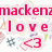 Pixelated icon with pink text 'mackenz', 'love', and '<3' over a white background filled with small colorful symbols.
