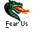 A static contact sheet of two identical green dragon head icons with fire breath, each labeled "Fear Us" below and promotional text on the right side.