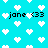 Pixelated cyan background with white heart shapes and black text reading "jane <33" repeated across the image.