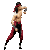 A shirtless character with red headband and pants performs martial arts moves in a of 16 pixelated frames showing sequential actions