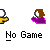 Pixelated buddy icons show two figures with white heads and brown hair, one in yellow shirt and purple dress; text "No Game" appears below each icon.