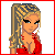 Pixelated character with blonde braided hair in red top and black pants, paired with multiple variations of 'call!!!' text in red and black.