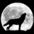 A wolf silhouette against a full moon background with text overlays in various colors and positions.