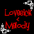 Red pixelated text 'Loveick Melody' with white square patterns on black background, showing animation changes in square positions across frames.