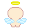 Pixelated angel icon with yellow halo and blue wings in multiple poses holding red heart, showing back view, side views, and front-facing expressions.