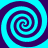 Four cyan and dark purple spiral patterns arranged in a on a solid cyan background